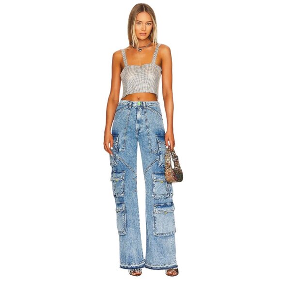 superdown Womens Mackenzie Crop Top in Gold X-Small New Crystal Chainmail Tank - Picture 3 of 12